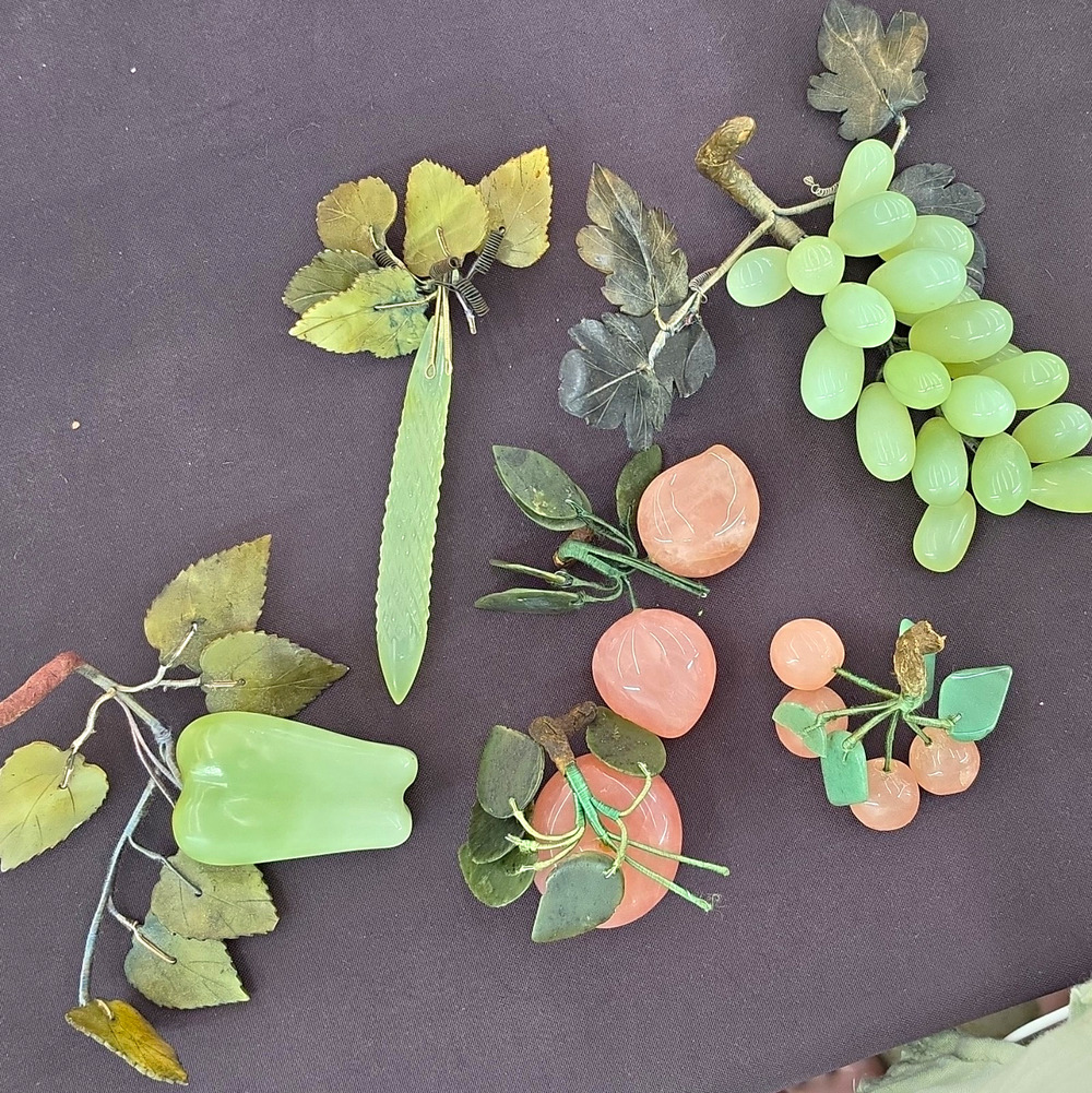 Decorative Stone Faux Fruit & Vegetable Set 6pc Green/Pink Grapes Cherries